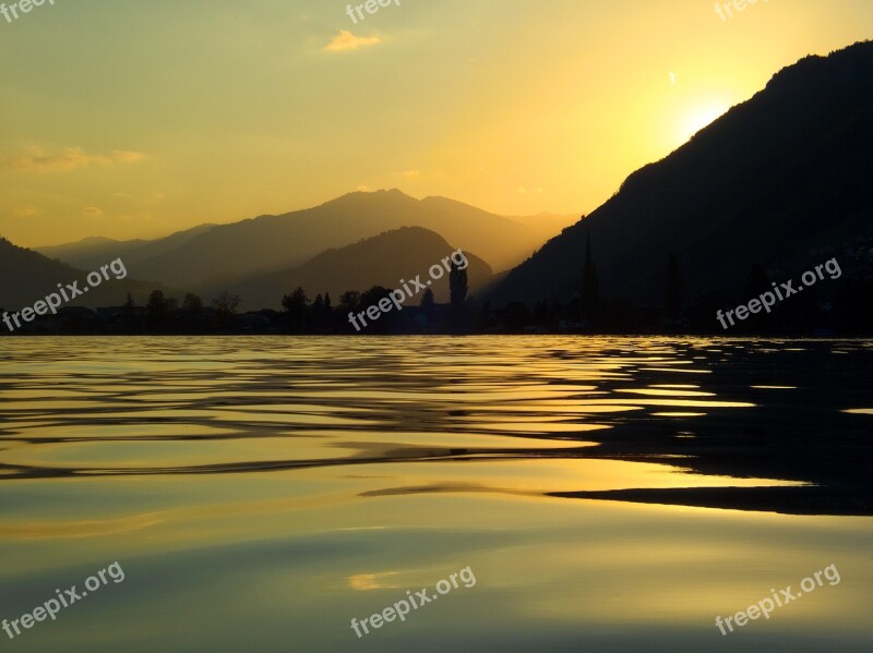 Waters Sunset Reflection Lake Mountains