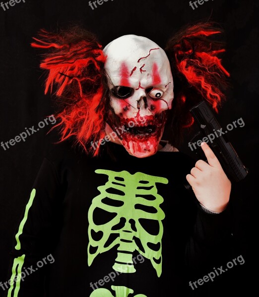 Horror Clown Halloween Mass Murderer Pistol Mask