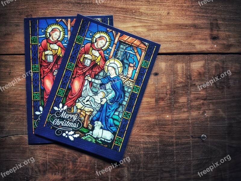 Christmas Card Wood Card Old Holy Family