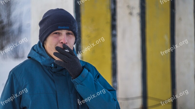 Portrait Winter Man Eyes Snow