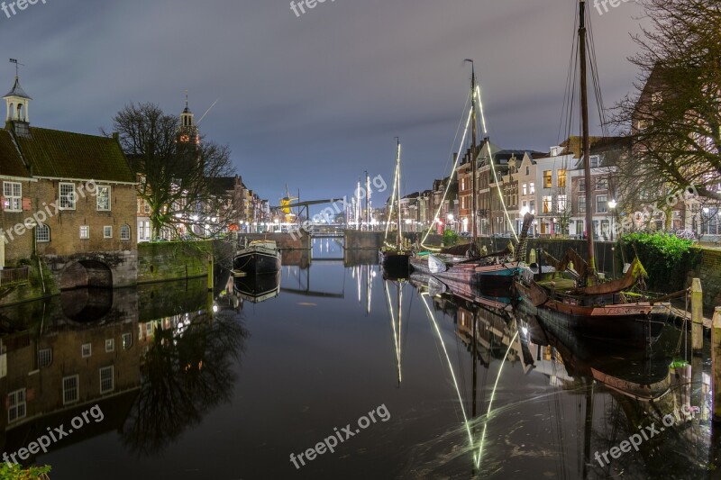 Rotterdam Night Boats Bridge Netherlands