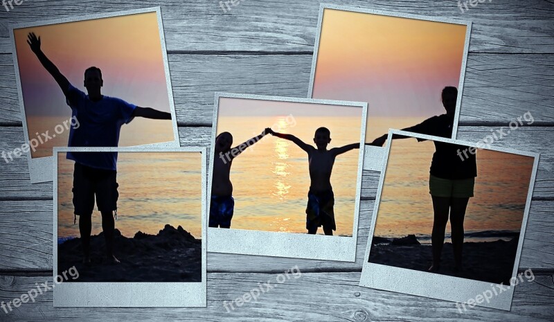 Picture Frame Family Sunset Backlighting Photos