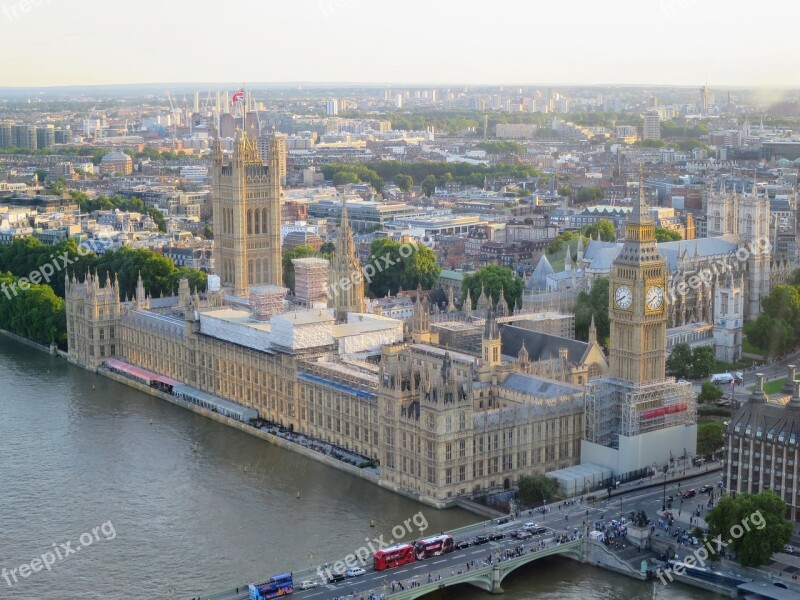 High Angle London City Big Ben Under Construction House Of Parliament