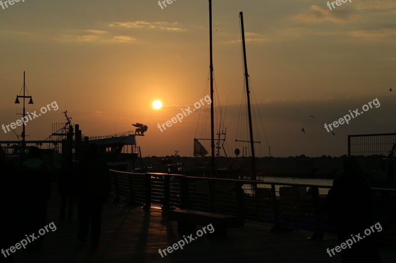 Sunset Sea Port Boat Ship