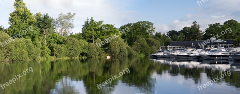 Panorama Boats Marina Blue Sky Calm Water