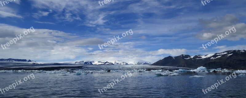 Panorama Iceland Glacier Jokulsarlon Clouds