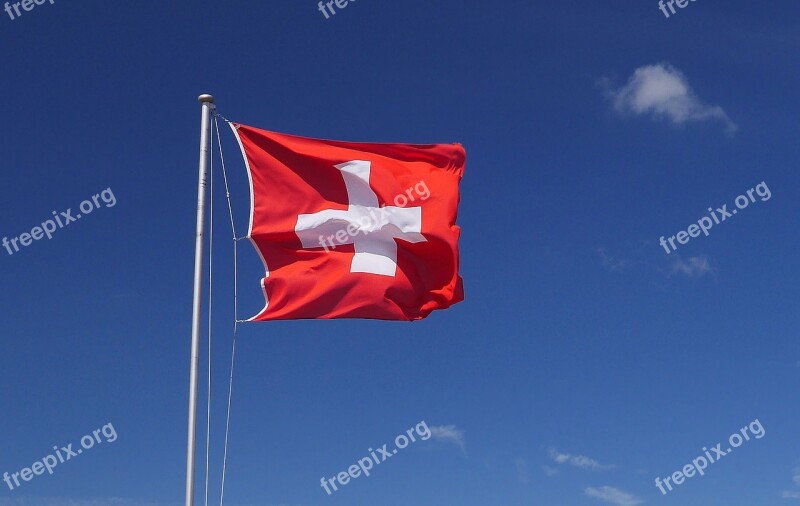 Switzerland National Flag Wind Sky Clouds