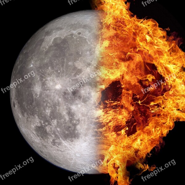 Moon Fire Celestial Body Sun Flame