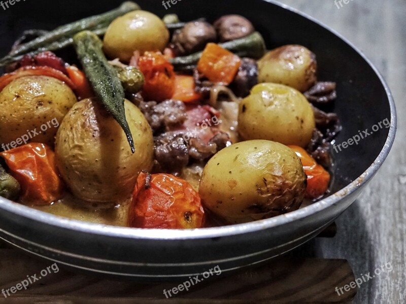 Grilled Mixed Vegetable Meat Potatoes Tomato