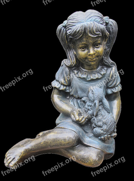 Girl Hare Figure Ceramic Burnished