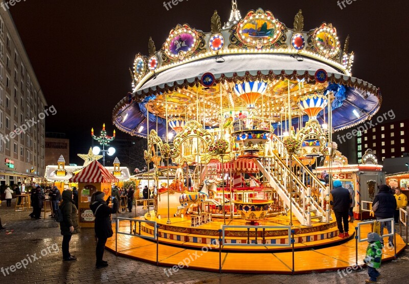 Carousel Christmas Market Ride Winter Lights