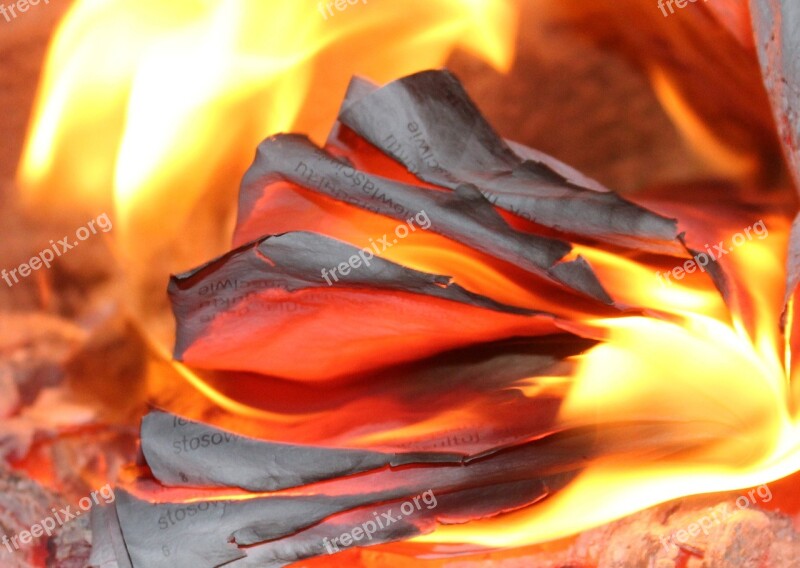 Flames Fireplace Hearth The Burning Of The Newspaper Fire