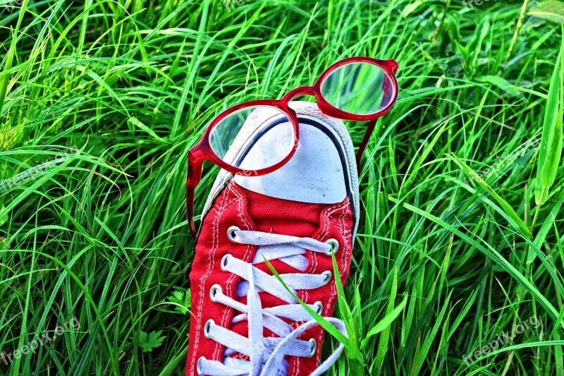 Foot Shoe Sneaker Glasses Grass