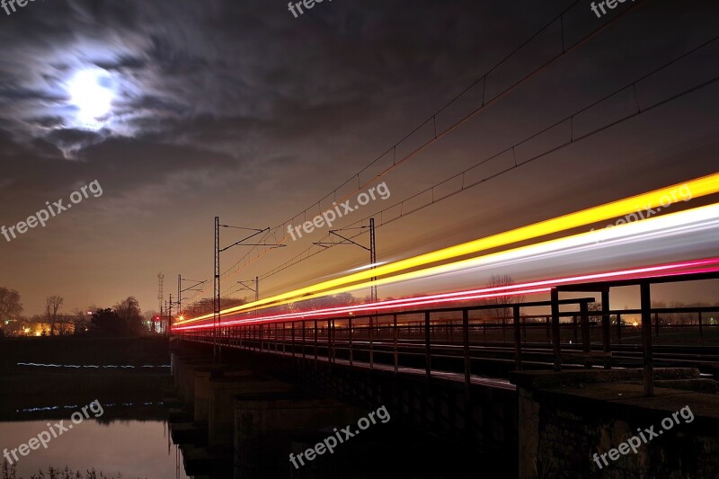 Railroad Travel Train Railway Line Night