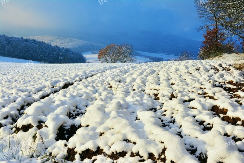 Wintry Snow Winter Ackerfurchen Snowy