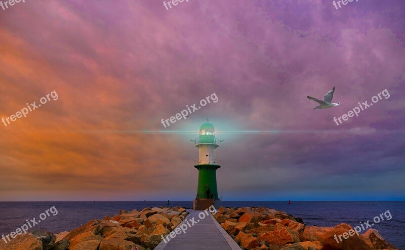 Lighthouse Sea Ocean Water Sky