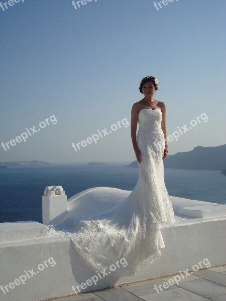 Santorini Greece Bride Blue Sea