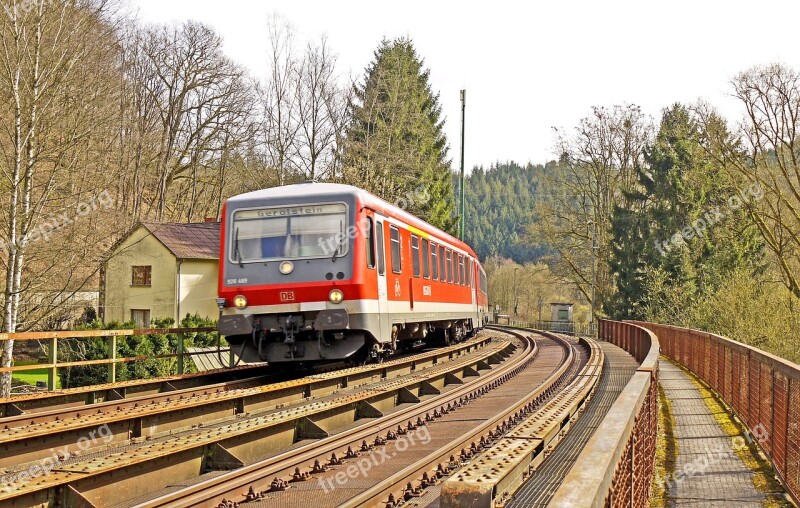 Diesel Railcar Regional Train Eifel Track Kylltal Steel Bridge