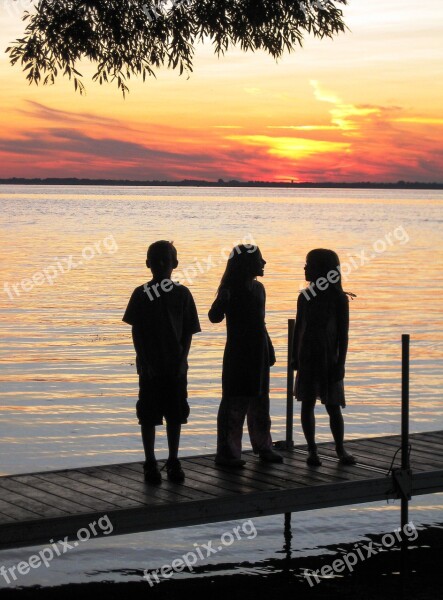 Group Young Silhouettes Sunset Children Youth