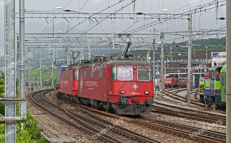 Switzerland Railway Railway Station Spiez Depot Bls Electric Locomotive