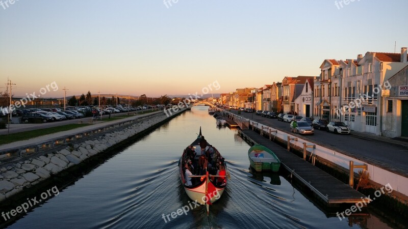 Aveiro Portuguese Venice Ria Sunset Moliceiro