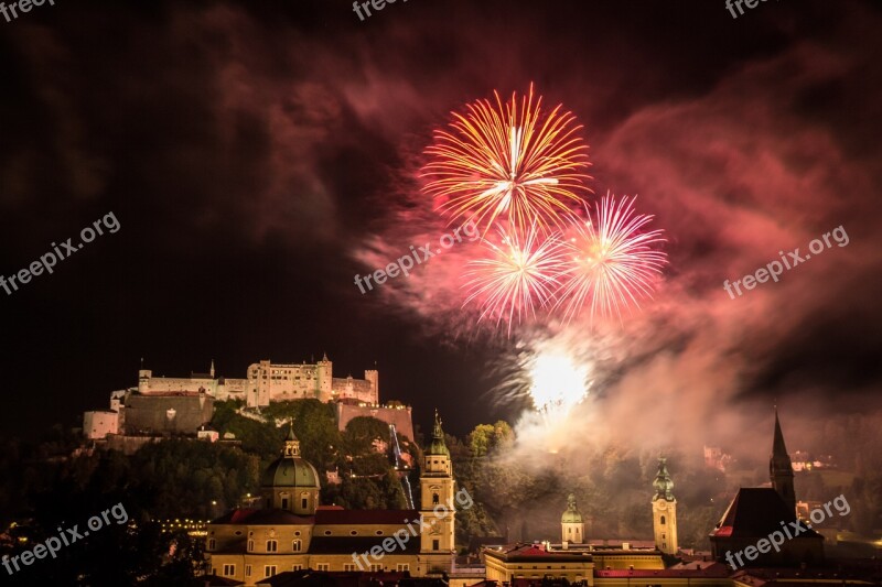 Salzburg Fireworks Night Photograph Fortress Of Salzburg Castle