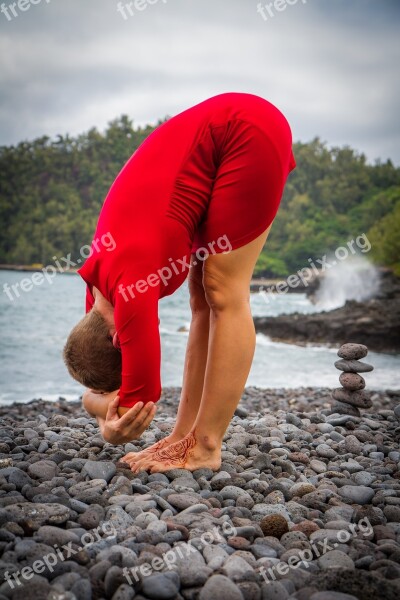 Chakra Yoga Red Forward Fold Black Rock Beach