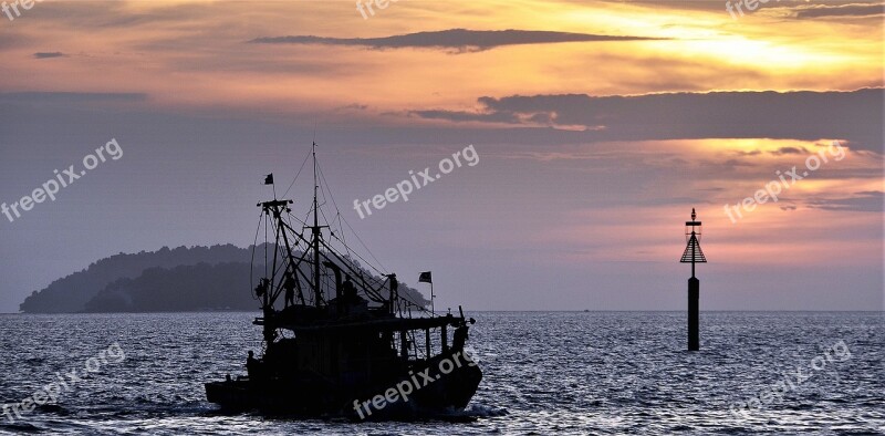 Sunset Evening Fishing Trawler Boat