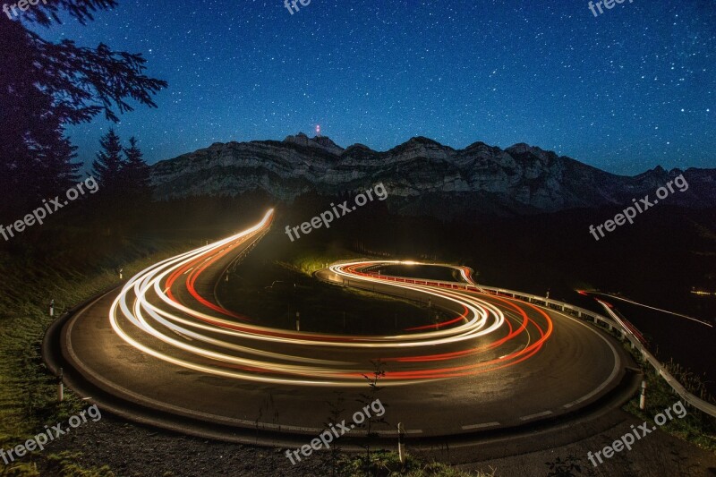 Light Traces Säntis Switzerland Night Alpstein