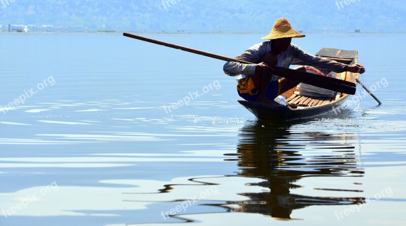 Fisherman Fishing Inle Lake Myanmar Burma