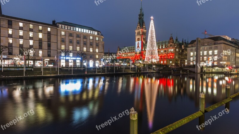 Christmas Market Hamburg Lights Night Mood