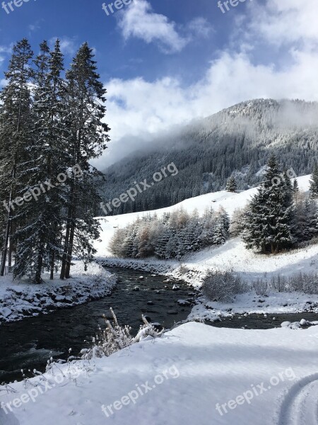 Snow Mountain Tyrol River Winter