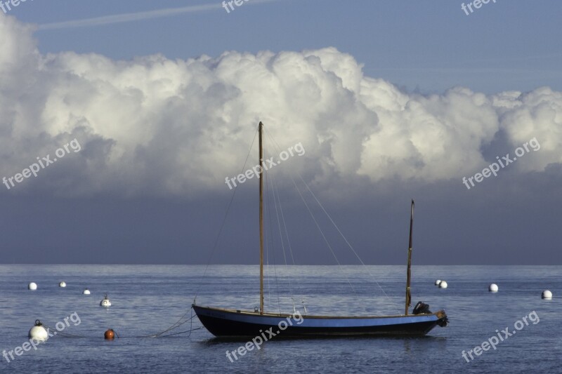 Sea Boat Buoys Clouds Maritime Landscape Free Photos