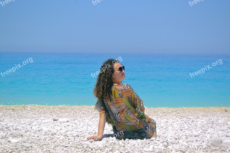 Girl Seaside Greece Island Kefalónia