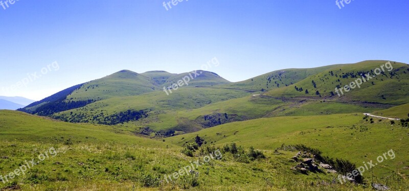 Mountains Meadows Green Landscape Sky