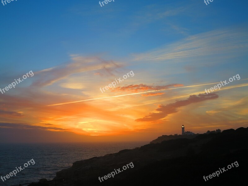 Sunset Lighthouse Coast Ocean Sky