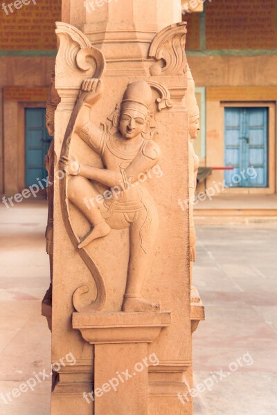 Indian Statue On The Column Vrindavan Rock Travel India