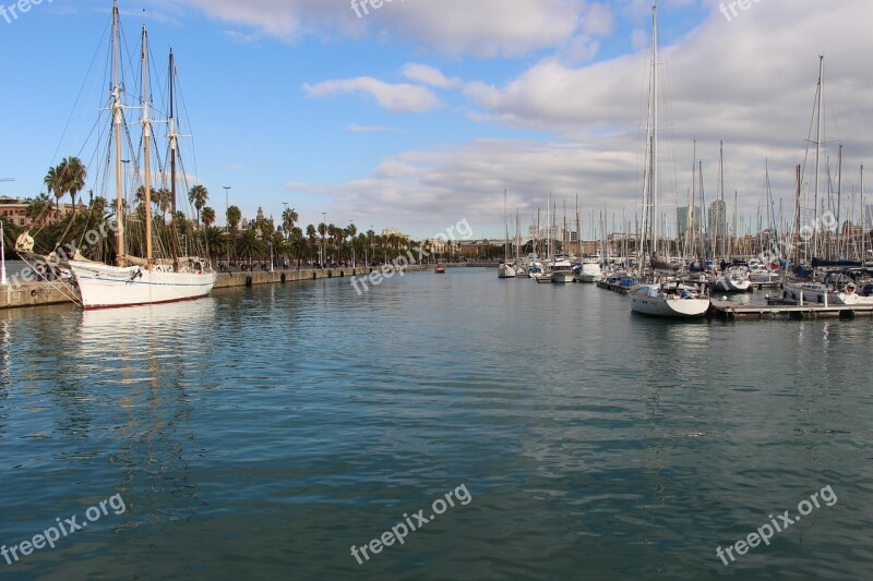 Port Barcelona Sea Blue Boat