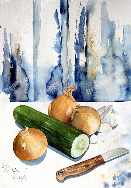 Watercolour Painting Art Watercolor Cucumber