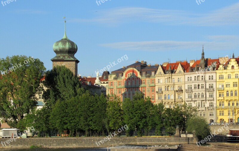 Prague The Vltava Architecture Light Shadow