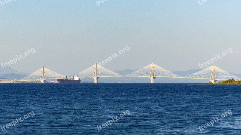 Greece Bridge Shrouds Rion-antirion Bridge Peloponnese