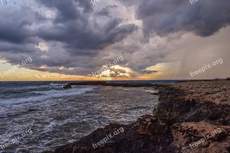 Rocky Coast Sky Clouds Dramatic Spectacular