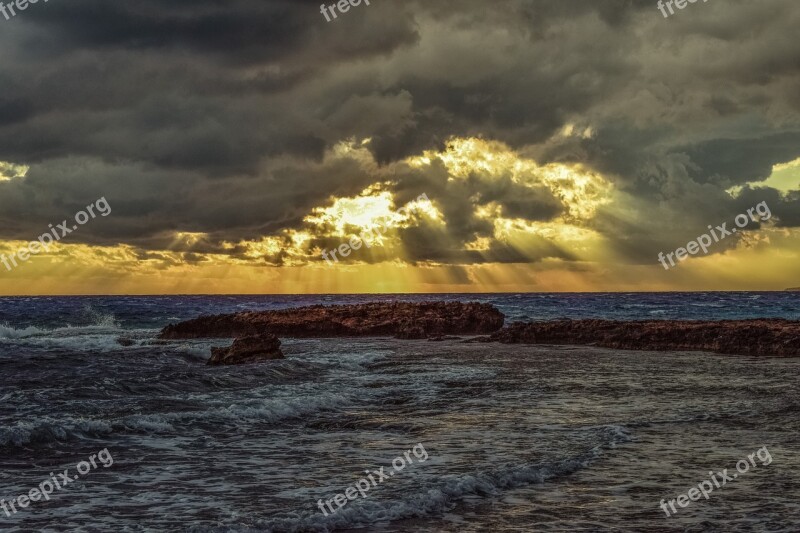 Rocky Coast Sky Clouds Dramatic Spectacular