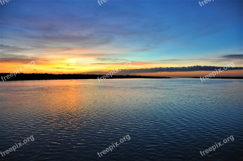 Sunset Tonle Sap Lake Water Sky