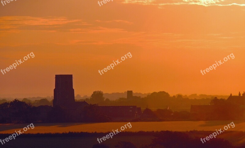 Sunset Evening Rural Scene Church Orange