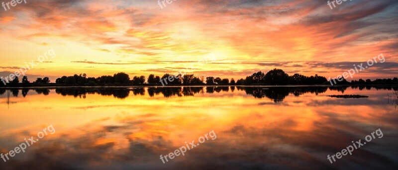 Sunset Lake Sky Nature Abendstimmung