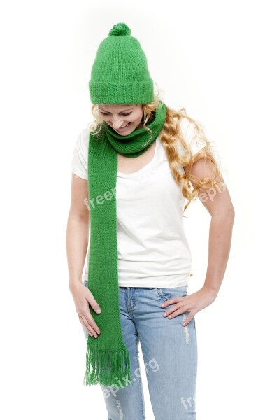 Green Winter Scarf Cap Knit Beanie Cap