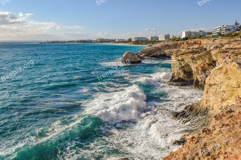 Cyprus Ayia Napa Coastline Rocky Coast Waves