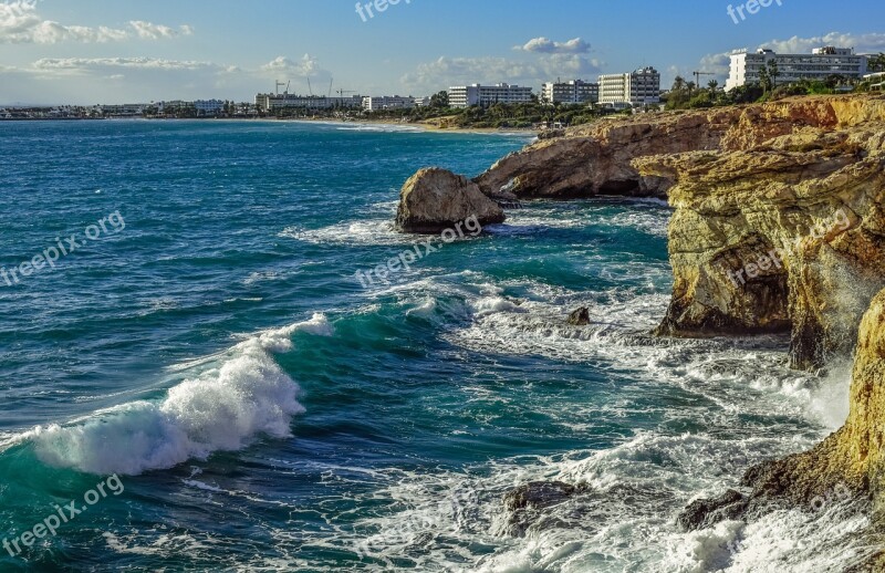 Cyprus Ayia Napa Coastline Rocky Coast Waves