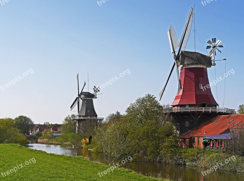 Windmills Greetsiel East Frisia Northern Germany North Sea